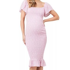 Ripe Maternity Pink Floral Smocked Midi Dress
